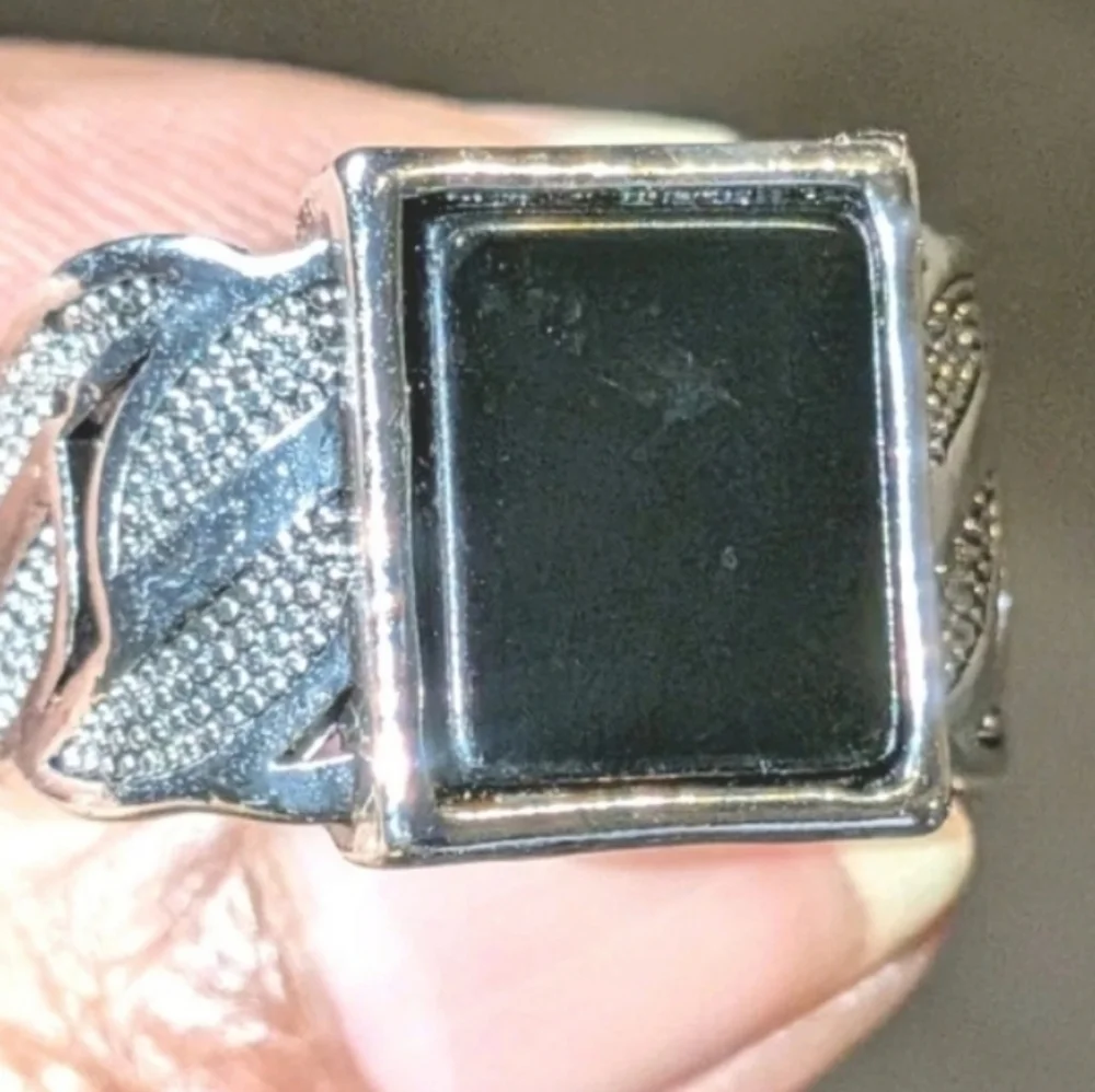 14k White gold Plated Over Sterling silver Turkish Gemstone Black Onyx Mens Ring